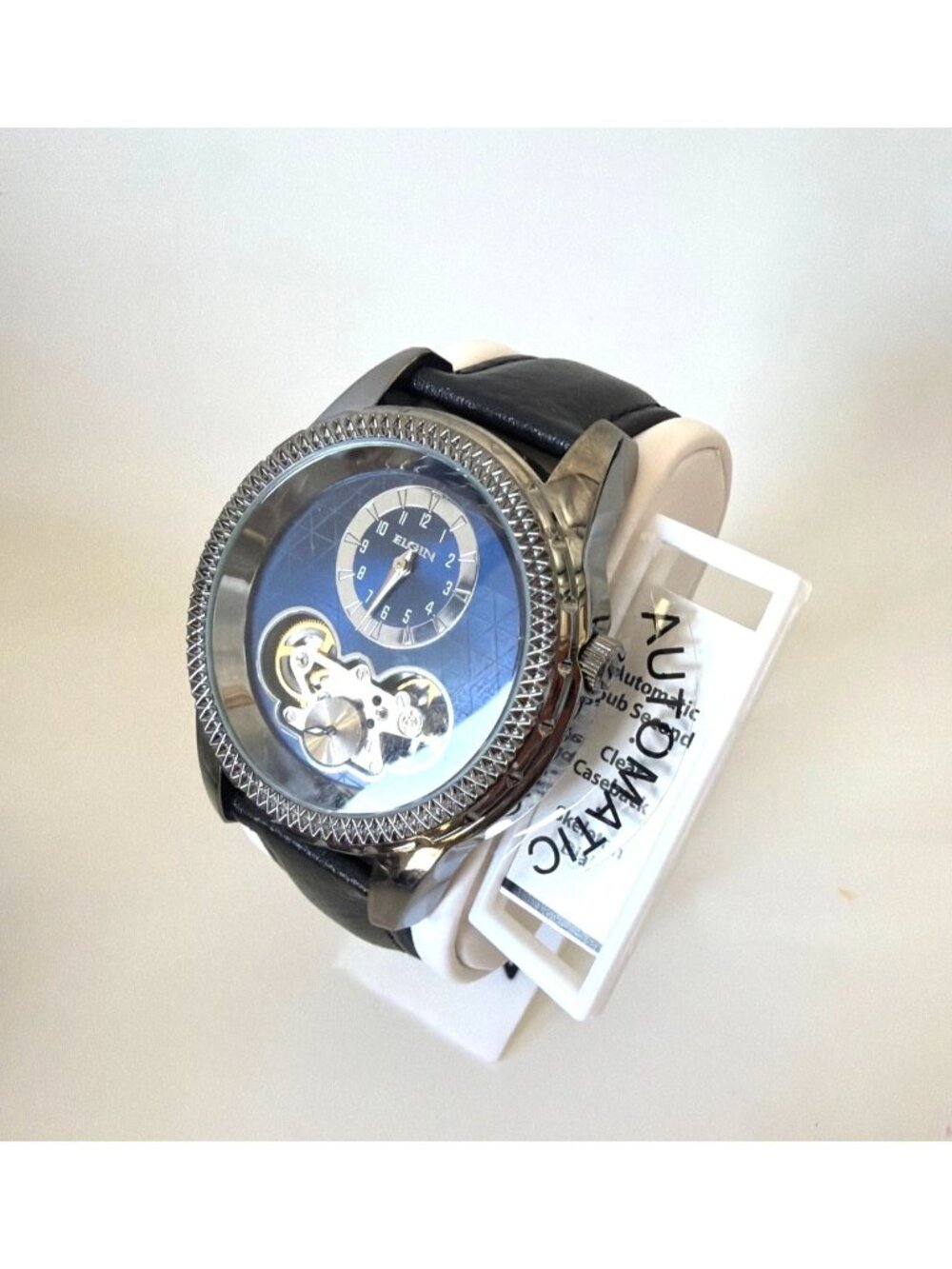 Elgin Mens Automatic Watch FG7080B Caseback Skeleton Genuine Leather Strap -1